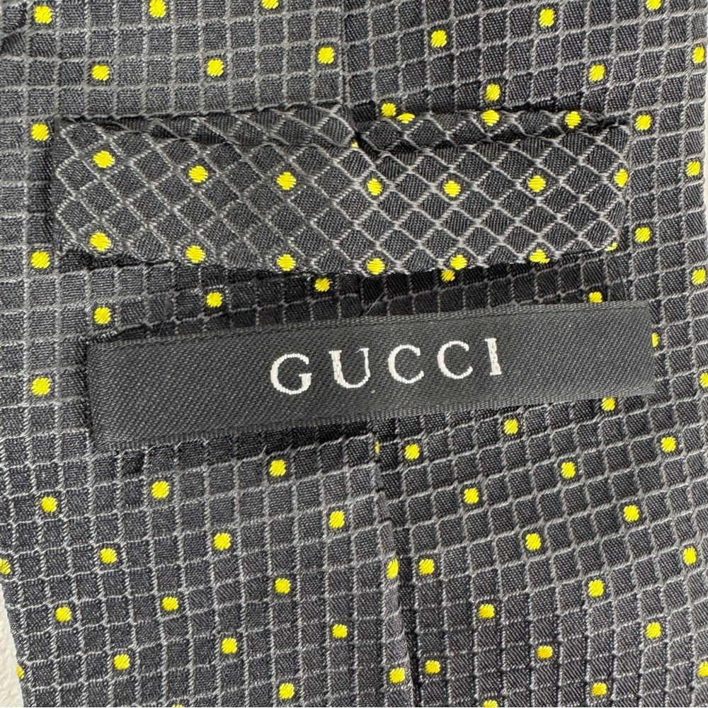 Gucci Silk Tie Gray Yellow Micro Dot Pattern Designer Luxury Necktie - Picture 5 of 16